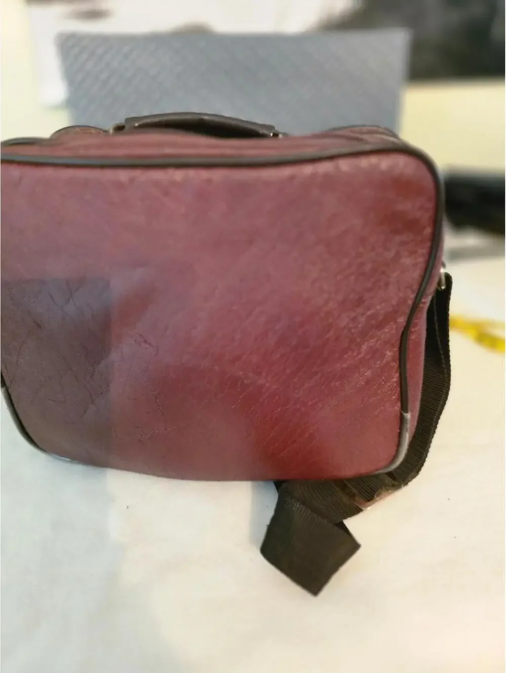 Vintage Burgundy Camera Camcorder Shoulder Bag Red Black Trim Blue Lining